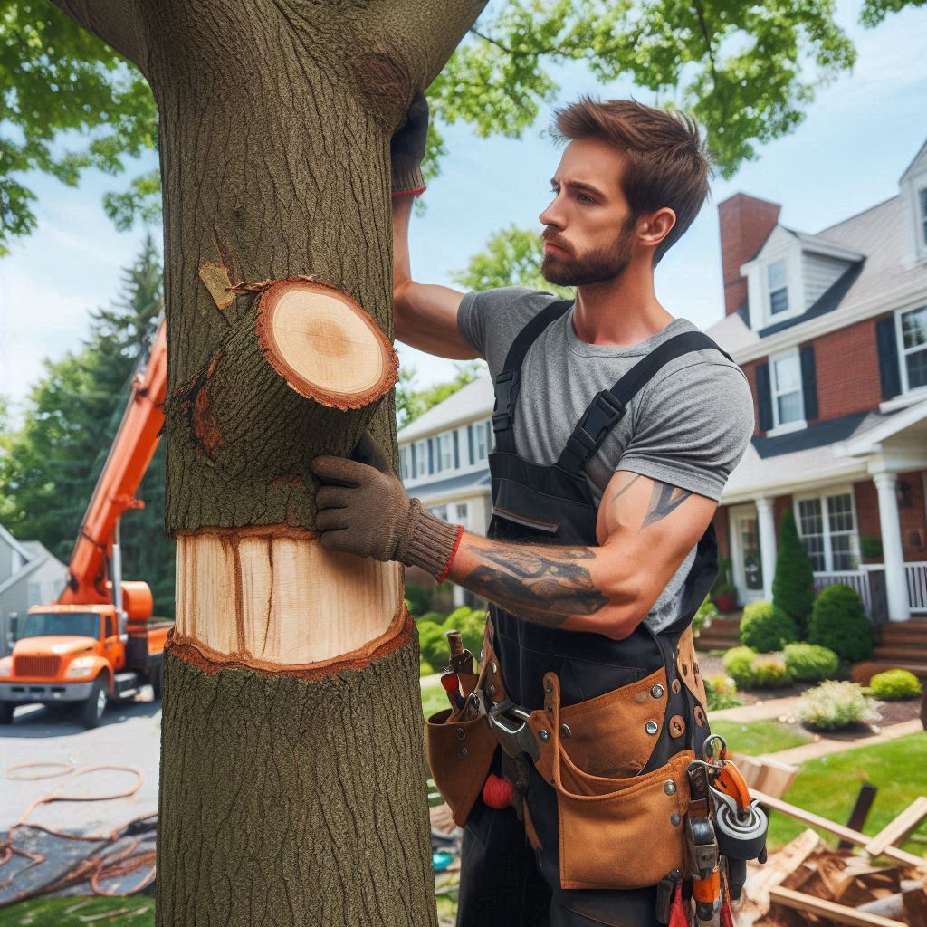 Georgia Homeowner's Tree Maintenance Guide Tree removal expert performing maintenance on a typical Georgia home's trees